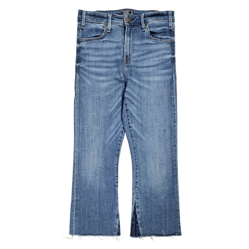 Abercrombie & Fitch Simone High Rise Ankle Flare Jeans Raw Hem Cropped